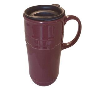 Longaberger Pottery Woven Traditions Paprika Red Travel Coffee Mug With Lid